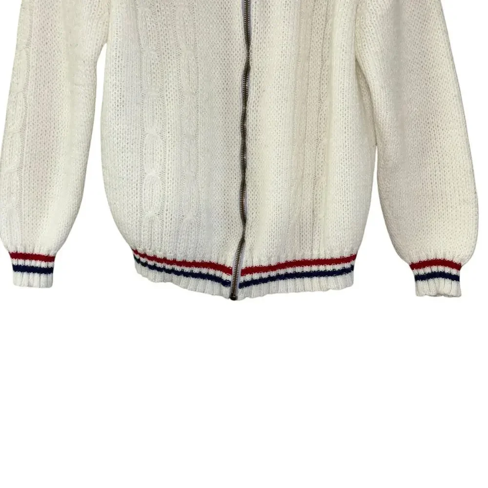 Grandpa Sweater Americana White Red Blue Women’s S/M Preppy Old Money Costal - Picture 6 of 11